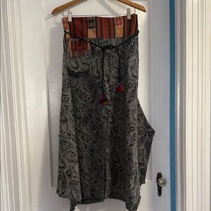 Bohemian Black and Orange Paisley wide leg pants
